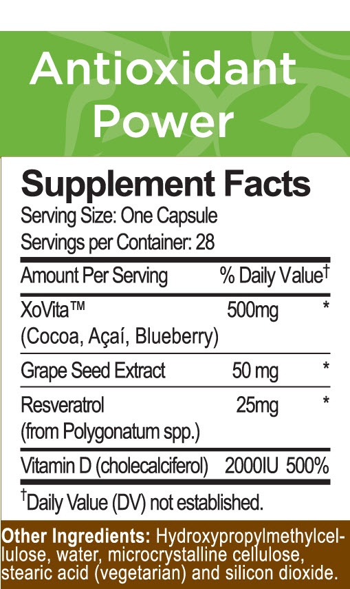 Xocai XoVitality Antioxidant Power - Nutrition Facts